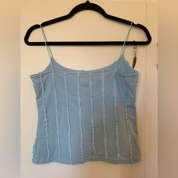 Vintage blue ruffle stripe detail stretchy tank - Picture 2 of 5